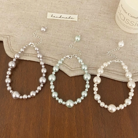 Pulsera De Perlas Artificiales De Imitación Graduadas Elegante Estilo Vintage Cierre De Aleación Ajustable Joyería Para Mujer