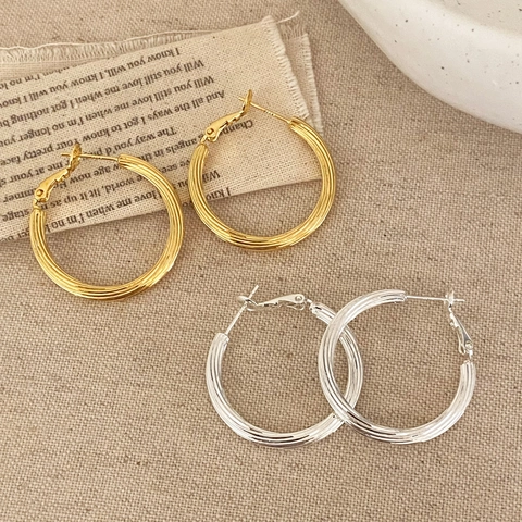 Chunky 18K Vergoldete Creolen Für Damen Retro Geriffelt Kupfer Geometrischer Schmuck Mit 925 Sterling Silber Ohrstecker