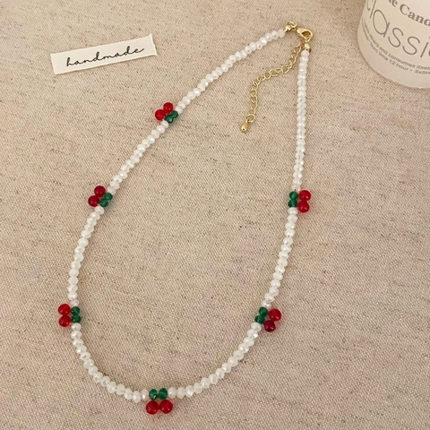 Collier Bracelet De Cheville À Perles Cerise Douce Ajustable Perles En Cristal Verre Bijoux Style Fait Main Pour Femmes Filles