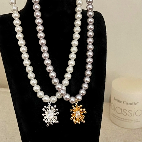 Collana Künstliche Perle Retro Elegante Ciondolo Stella Lega Con Zirconia Scintillante Per Donna Catena Regolabile