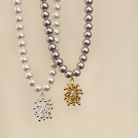 Collana Künstliche Perle Retro Elegante Ciondolo Stella Lega Con Zirconia Scintillante Per Donna Catena Regolabile