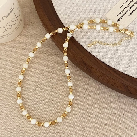Perlmutt Bernstein Kristall Schmuck Halskette Armband Und Ring Vintage Elegant Minimalistisch Für Damen