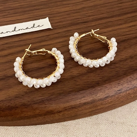Orecchini A Cerchio Con Perline Di Cristallo Fatti A Mano Rame Placcato Oro 18K Per Donna Stile Geometrico Bohemien