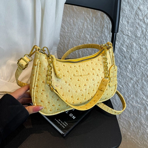 Borsa Sottobraccio in Pelle PU con Motivo a Struzzo da Donna Borsa a Tracolla con Catena Oro alla Moda Borsa a Mano Casual