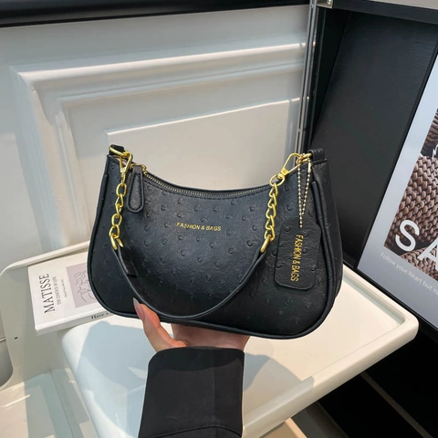 Borsa A Spalla Con Motivo Struzzo Per Donna Borsa Sottobraccio A Mezzaluna Con Catena Dorata Retro Pelle PU
