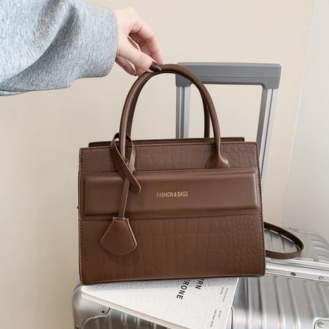 Fashion Vintage Women Crocodile Pattern PU Leather Handbag Structured Retro Top Handle Shoulder Crossbody Bag