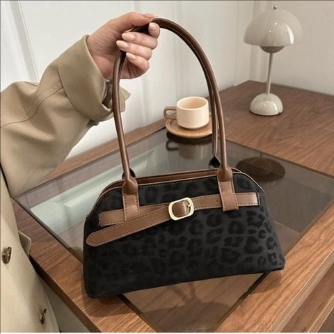 Borsa Baguette In Camoscio Vintage Francese Stampa Leopardata Borsa Sottoascellare Borsa A Tracolla Minimalista Retro Per Donna