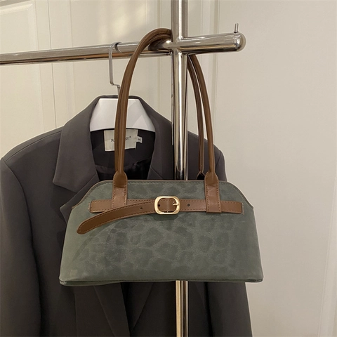 Borsa Baguette In Camoscio Vintage Francese Stampa Leopardata Borsa Sottoascellare Borsa A Tracolla Minimalista Retro Per Donna