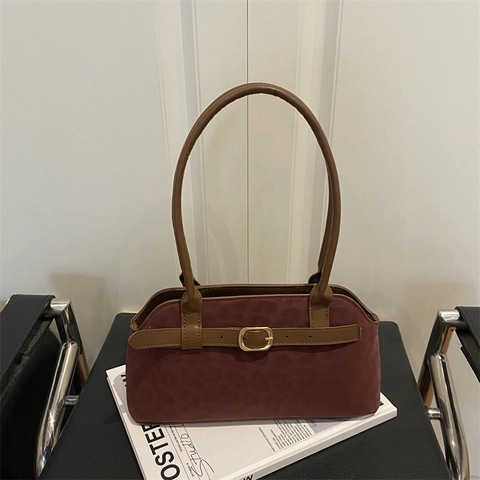 Borsa Sottobraccio Baguette Retrò Per Donna Similpelle Scamosciata Stampa Leopardata Grande Capacità Vintage Pendolare Borsa A Spalla