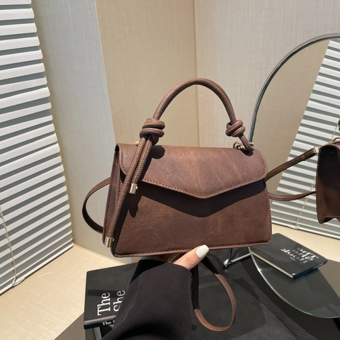 Vintage Matte PU Leather Envelope Crossbody Bag For Women Trendy Knot Handle Shoulder Handbag Chic Square Daily Purse