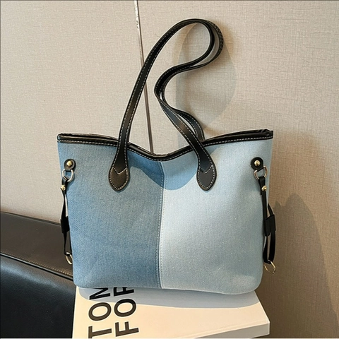 Γυναικεία Τσάντα Tote Denim Μεγάλης Χωρητικότητας Casual Με Ραφές Αντίθεσης Patchwork Τσάντα Ώμου Vintage Τσάντα Καμβά