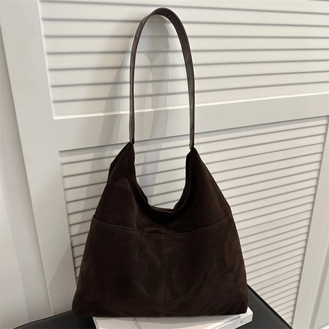 Große Kapazität Mattierte PU Wildleder Schultertasche Damen Retro Hobo Stil Pendler Handtasche Mit Magnetverschluss