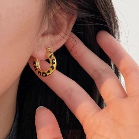 Retro Leopard Muster Hoop Ohrringe Mit Kupfer Ohrstecker Emaille Tier Muster Mode Schmuck Für Frauen