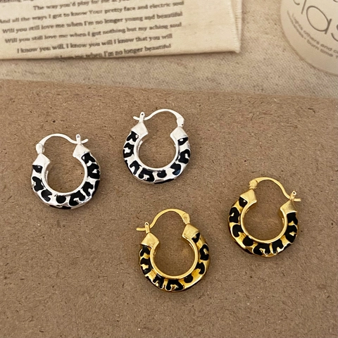 Retro Leopard Muster Hoop Ohrringe Mit Kupfer Ohrstecker Emaille Tier Muster Mode Schmuck Für Frauen