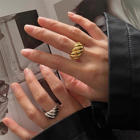 Croissant Ring Französisch Retro Twist Geflochten Chunky Gold Silber Plattiert Kupfer Verstellbar Statement Schmuck Damen