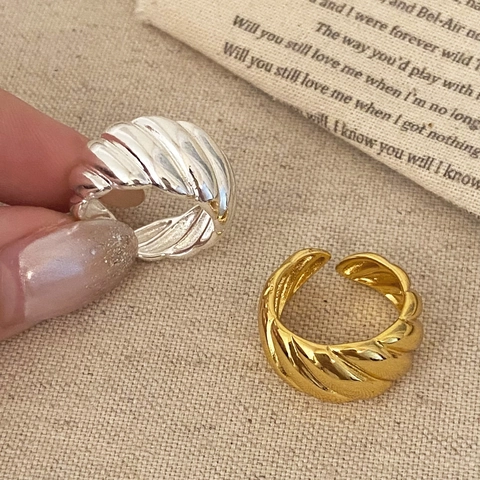 Croissant Ring Französisch Retro Twist Geflochten Chunky Gold Silber Plattiert Kupfer Verstellbar Statement Schmuck Damen