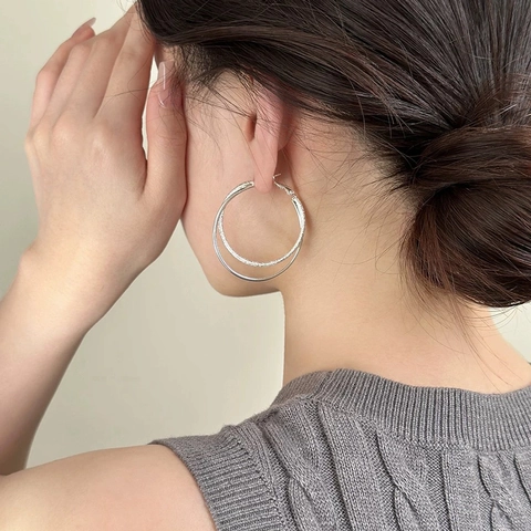 Dubbellaagse Creolen Koper Verguld Verzilverd Geometrisch Getextureerd Glad Minimalistische Sieraden Dames Elegant Hip