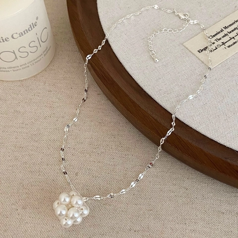 Collana E Orecchini A Grappolo Di Künstliche Perle Rame Placcato Argento Elegante Stile Francese Da Donna