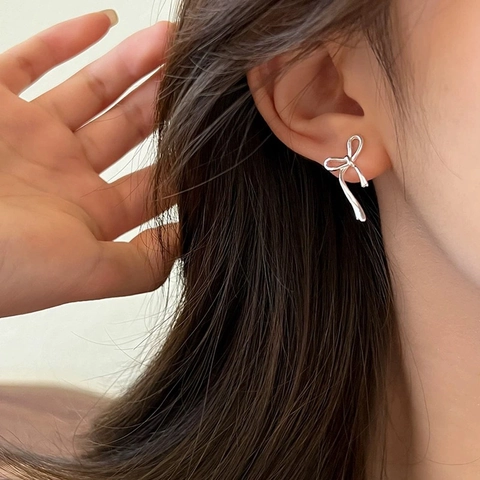Ribbon Bow Ear Studs Copper Minimalist Elegant Light Luxury Jewelry For Women