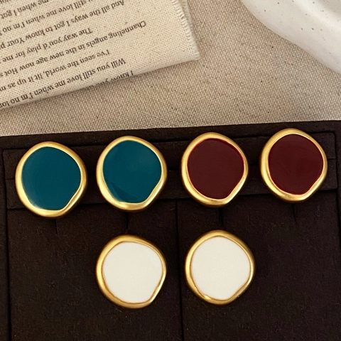 Vintage Stud Earrings Irregular Geometric Enamel Drip Copper With 18K Gold Plated French Style Jewelry For Women
