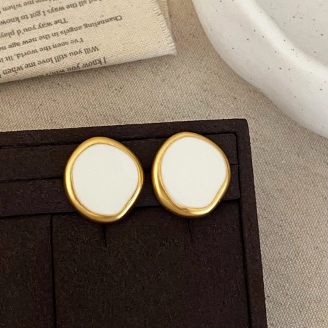 Vintage Stud Earrings Irregular Geometric Enamel Drip Copper With 18K Gold Plated French Style Jewelry For Women