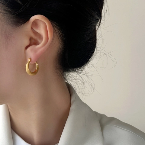 Orecchini A Cerchio In Rame Spazzolato Minimalisti Spessi Geometrici A Forma Di U Per Donna Chic