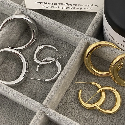 Orecchini A Cerchio In Rame Lucidato Design Geometrico Minimalista A Forma Di C Eleganti Gioielli In Metallo Per Donne