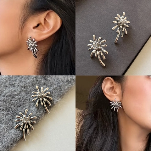 Boucles D'oreilles Design Feu D'artifice Avec Tige En Argent Sterling 925 Cuivre Plaqué Or 18K Style Métal Liquide Pour Femmes