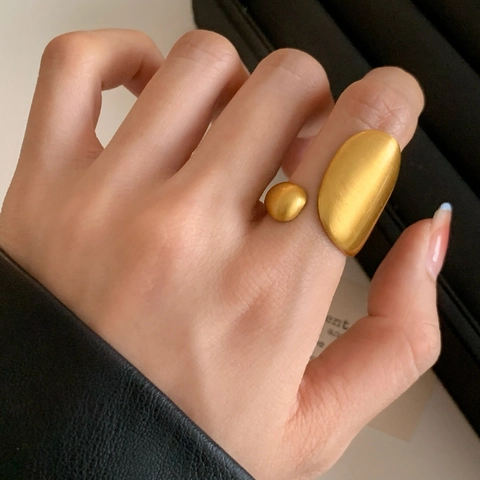 Geometric Brushed Copper Ring Adjustable Open Asymmetric Minimalist Jewelry For Women Fashion Accessory