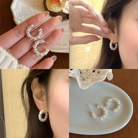 Körnig Texturierte Creolen Minimalistischer Geometrischer Schmuck Für Damen Mit 925 Sterling Silber Ohrstecker