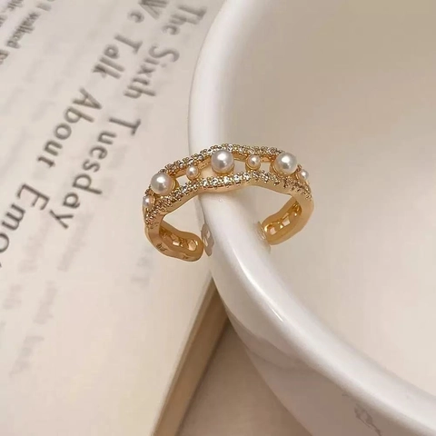 Bague Ouverte Élégante En Künstliche Perle Et Zircon Pour Femme Design Minimaliste En Alliage Papillon Feuille Queue De Poisson Bijou