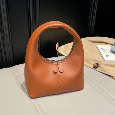 Mini Bolso De Mano Para Mujer Cuero PU Bolso Hobo Medialuna Doble Cremallera Color Sólido Minimalista Retro Chic