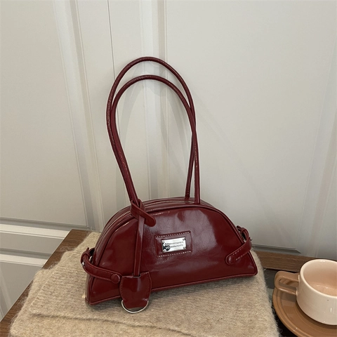 Shiny PU Leder Achseltasche Retro Minimalistisches Nischendesign Halbmond Schultertasche Für Frauen Täglich Pendler Vintage