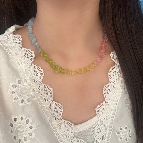 Natural Chip Stone Necklace And Bracelet Irregular Multi Color Rainbow Gemstone Copper Jewelry Women