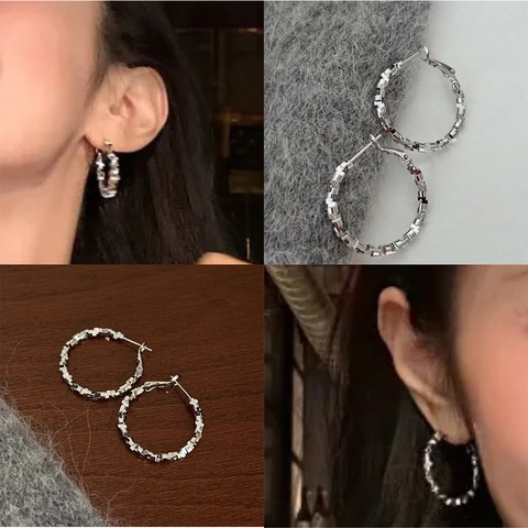 Pendientes De Aro Geométricos De Cobre Plateado O Dorado Metal Texturizado Estilo De Lujo Minimalista Para Mujeres