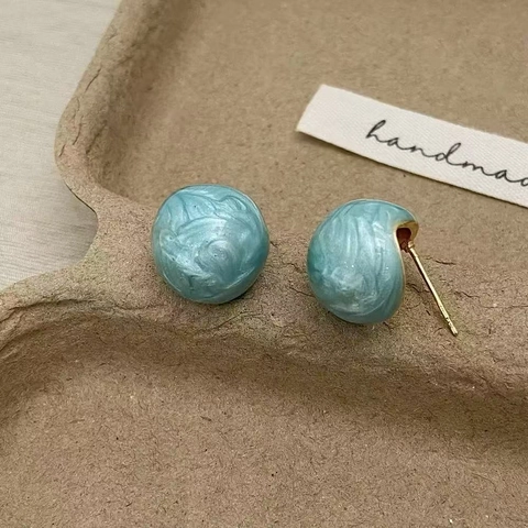 Orecchini In Rame Smaltato Blu Da Donna Con Forma Di Stella Marina Cuore Perla Artificiale E Perno In Argento Sterling 925
