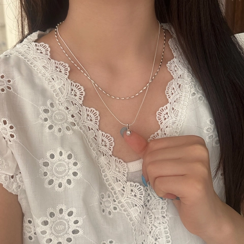 Double Layer Water Drop Pendant Necklace Silver Plated Copper Snake Bone And Bead Chain Minimalist Jewelry For Women