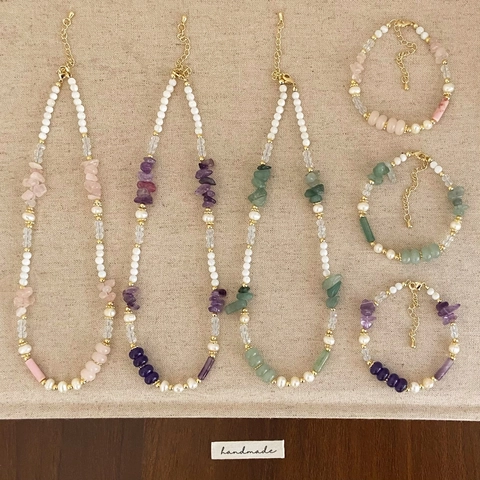 Freshwater Pearl Crystal Beaded Necklace And Bracelet For Women Sweet Bohemian Shell Beads Jewelry