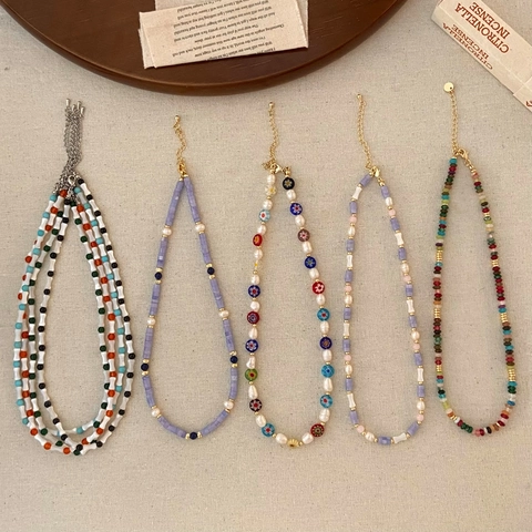 Handmade Beaded Freshwater Pearl Necklace For Women Aesthetic Natural Stone Glass Beads Bone Shape Choker Aesthetic Jewelry Gift