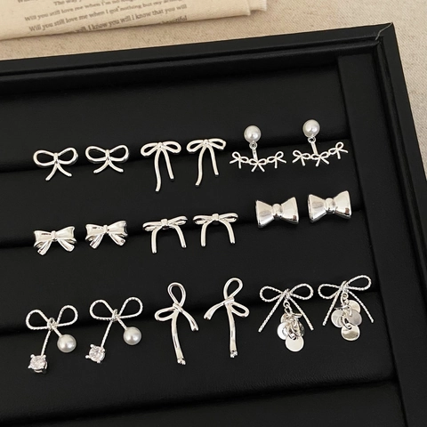 Bowknot Stud Earrings Copper Zircon Faux Artificial Pearl Ribbon Tassel Elegant Fashion Jewelry For Women Daily Wear Accessory