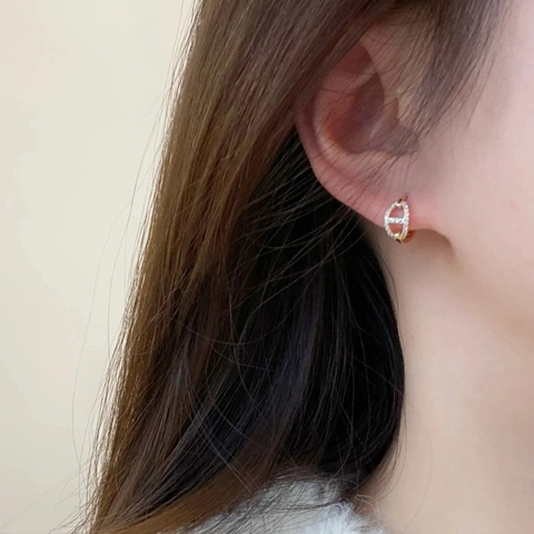 Creolen Kupfer Mikro Eingelegtes Zirkonia Schweinenase Hohles Glied Minimalistischer Luxus Mit Silbernem Ohrstecker Damen