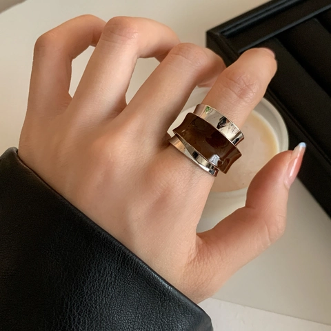 Lagen-Look Emaille Ring Französisch Vintage Unregelmäßig Kupfer 18K Vergoldet Geometrisch Minimalistisch Fingerschmuck Damen
