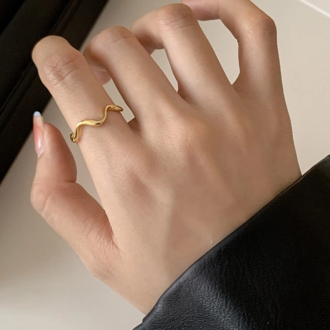 Wave Ring Irregular Curve Minimalist Open Adjustable Copper Finger Jewelry Women INS Style Elegant Fashion Accessories
