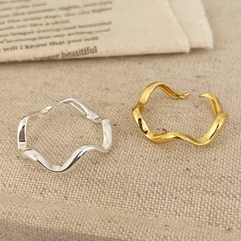 Wave Ring Irregular Curve Minimalist Open Adjustable Copper Finger Jewelry Women INS Style Elegant Fashion Accessories