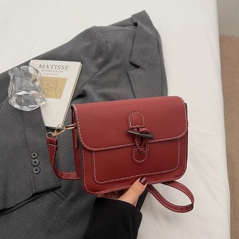 Borsa a Spalla da Donna Retro in Pelle PU Stile Accademico Giapponese Borsa a Tracolla Piccola Quadrata Con Alamari Cuciture a Contrasto