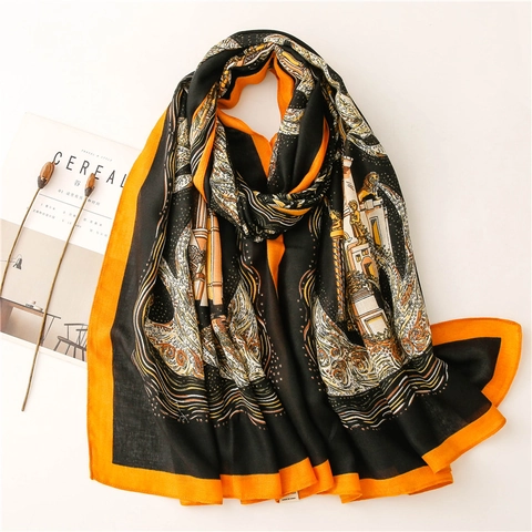 Large Shawl Scarf European Architectural Statue Print Vintage Retro Polyester Cotton Linen Feel Long Wraps For Women