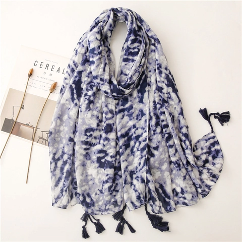 Écharpe Châle À Franges Pour Femmes Polyester Sensation Coton Lin Imprimé Léopard Tie Dye Doux Fin Voyage