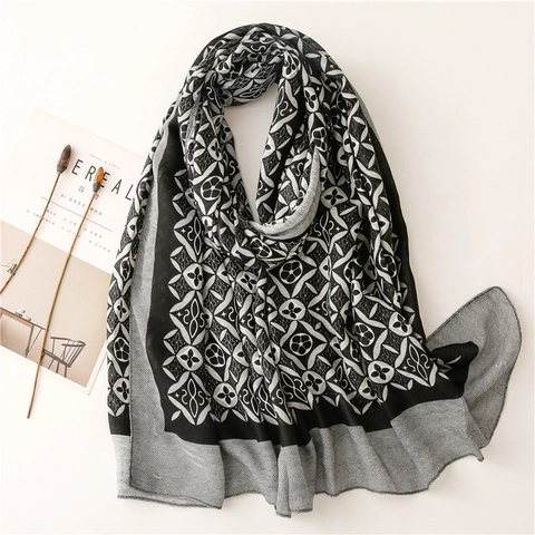 Sciarpa Da Donna Con Stampa Caleidoscopio Effetto Cotone Lino Grande Scialle Protezione Solare Elegante Geometrico