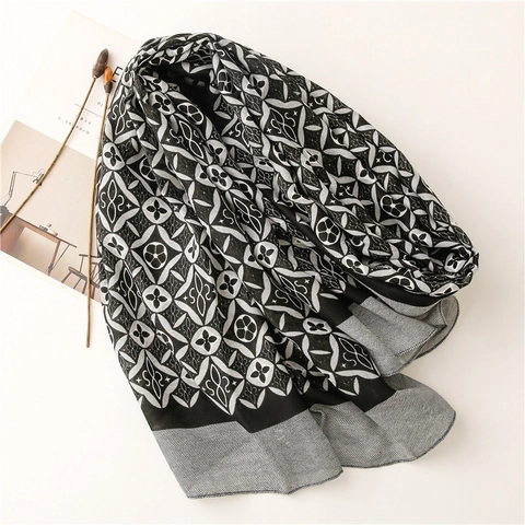 Sciarpa Da Donna Con Stampa Caleidoscopio Effetto Cotone Lino Grande Scialle Protezione Solare Elegante Geometrico