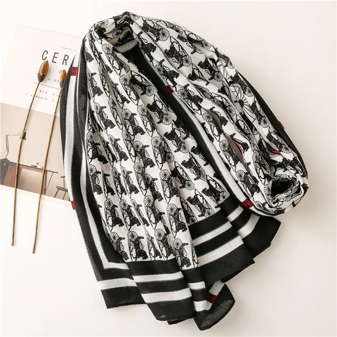Écharpe Châle Imprimé Carrosse Cheval Vintage Tissu Polyester Léger Rétro Élégant Enveloppement Plage Femmes